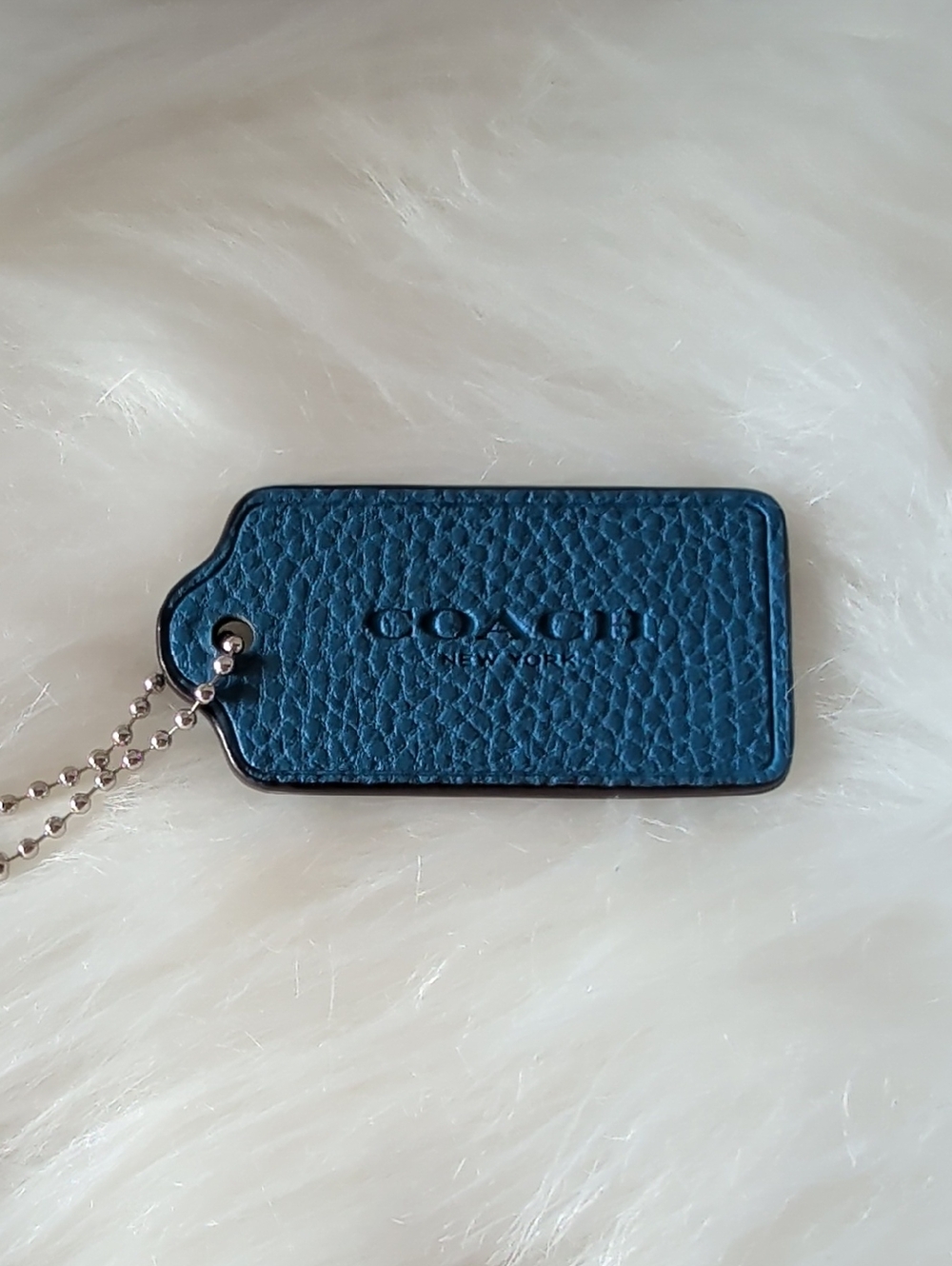 Coach Blue Pebbled Leather Tag with Ball Chain